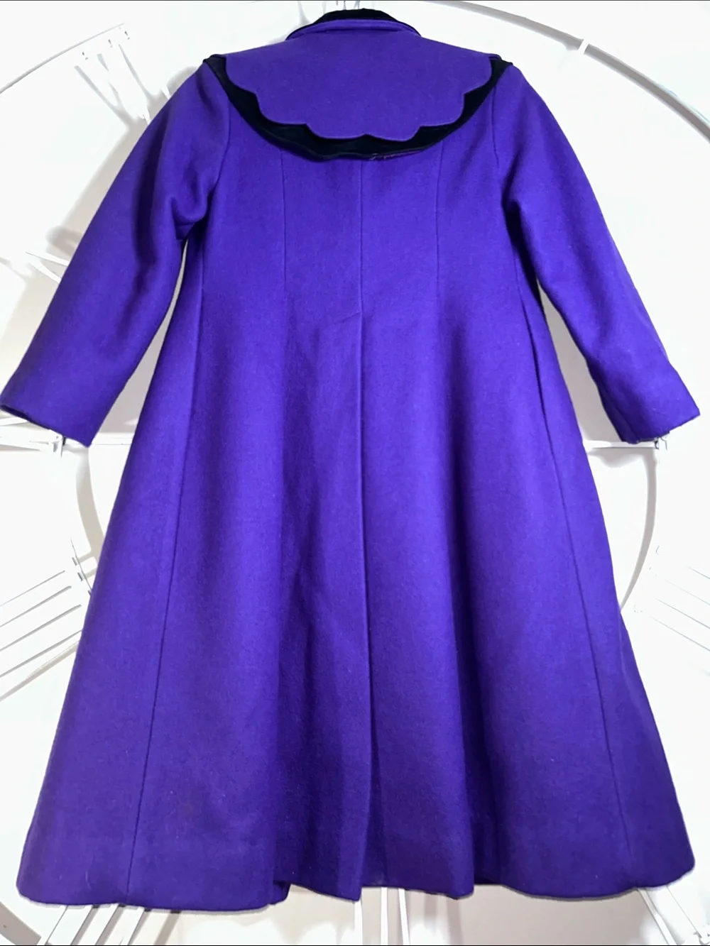 Vintage Rothschild Vibrant Purple Double-Breasted Wool Coat with Black Trim